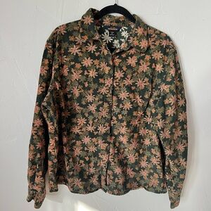 Vintage Cottagecore Corduroy Floral Print Button Up Woolrich Long Sleeve XL